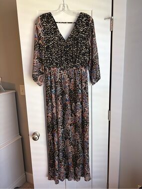 Boho Maxi Dress in Black Paisley Print